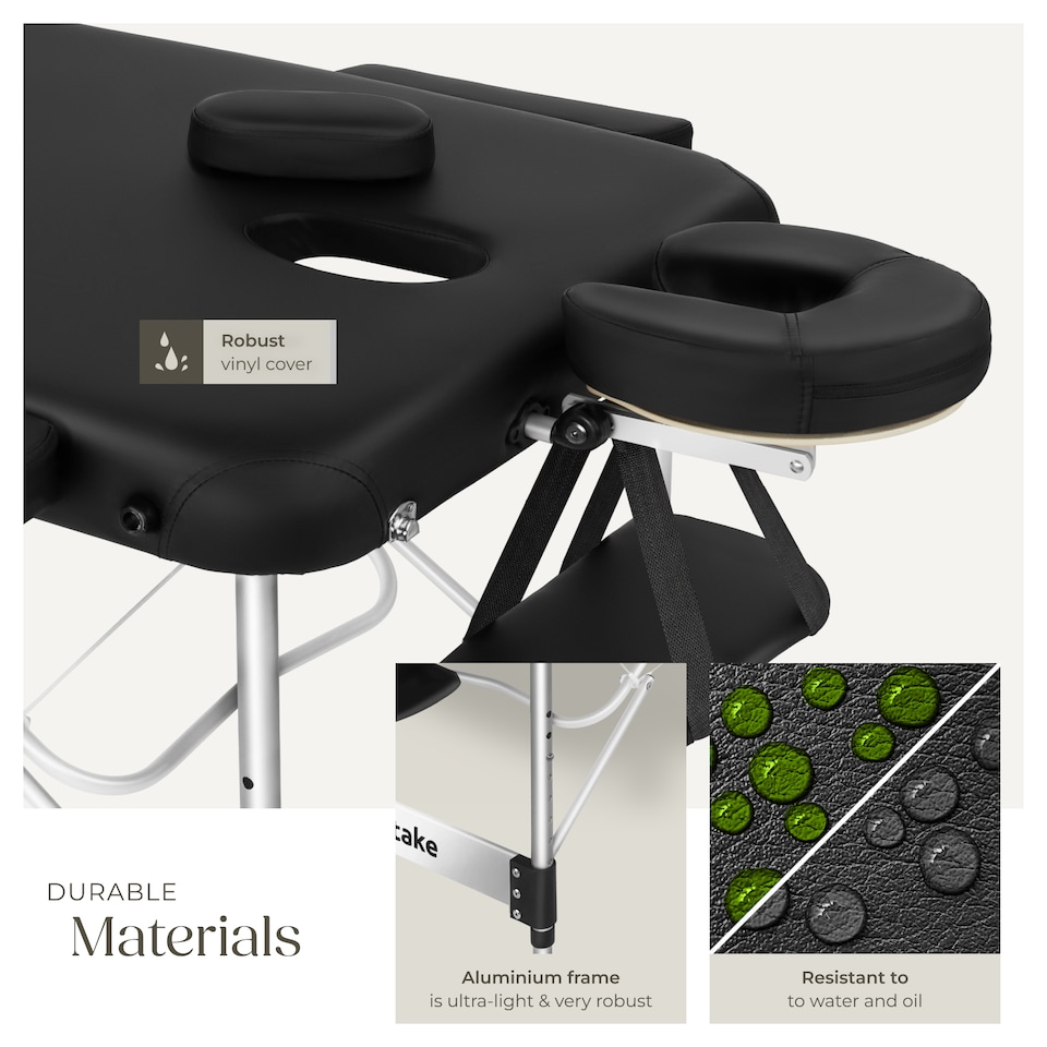 image 1 of Massage Table Phuket - 3 zones, 70 cm wide, aluminium frame, carry bag and masks | Black | black | 1