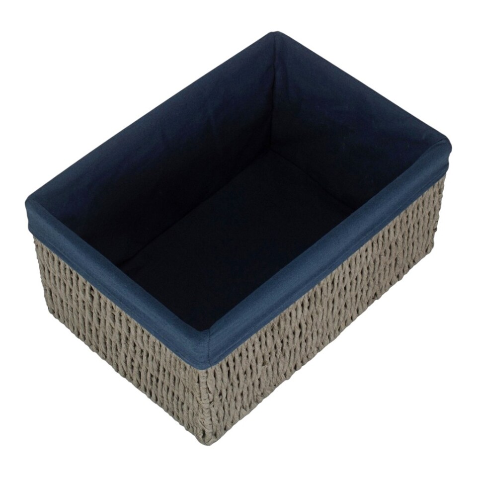 image 1 of Set of 4 Paper Rope Storage Basket with Navy Blue Cotton Lining | Blue | Blue | Not provided