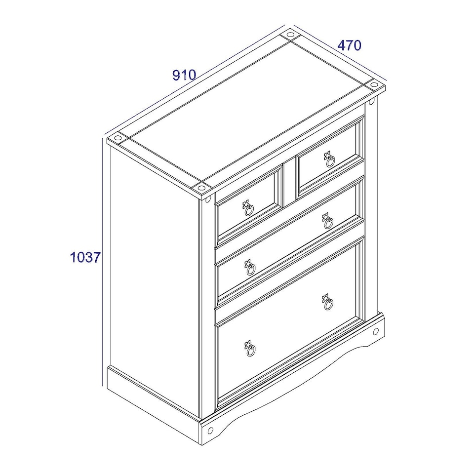 image 1 of Premium Corona 2+2 Chest of Drawers - Industrial Style Bedroom Storage Cabinet with Spacious Drawers | Brown | Brown | 1