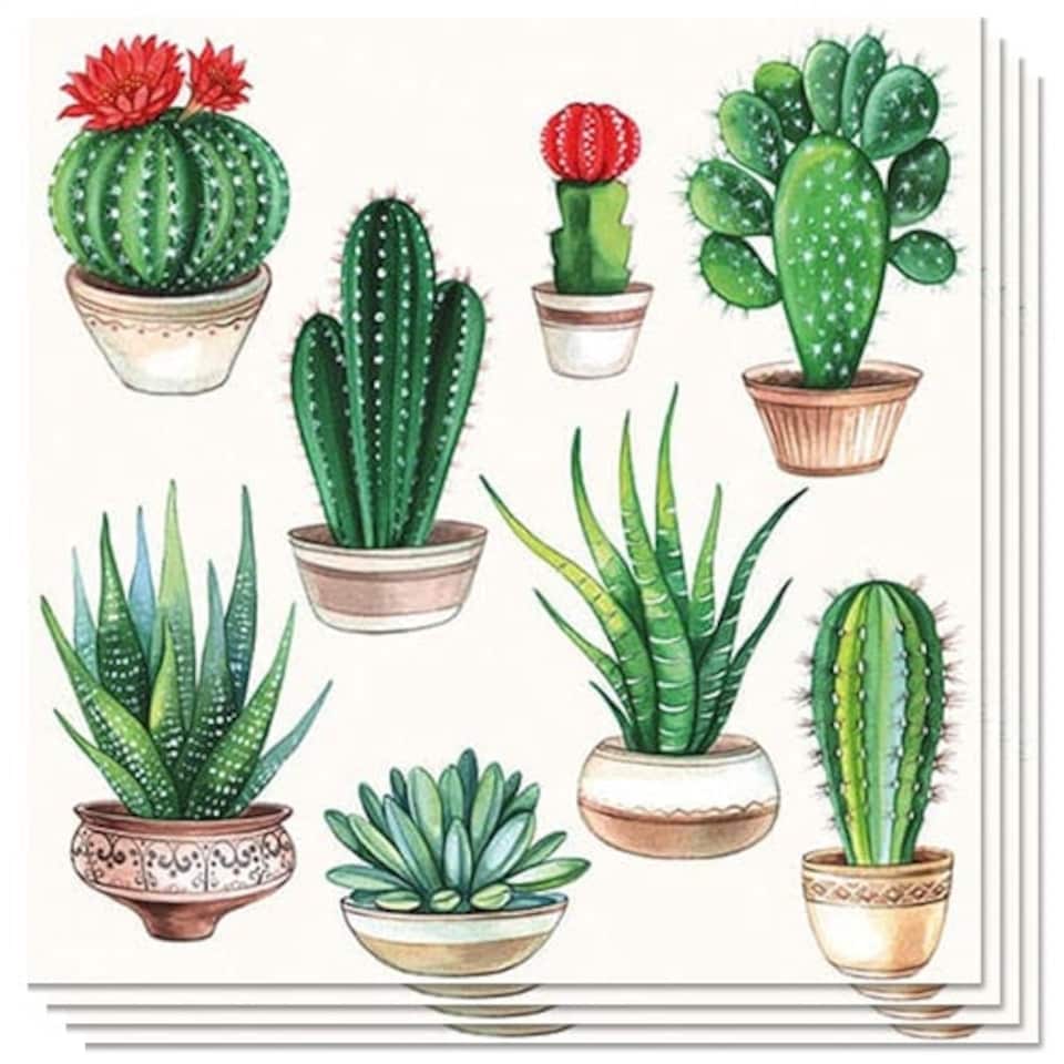 Cactus White Design Premium Decoupage Luncheon Napkins 3 Ply - 33cm - Pack of 20
