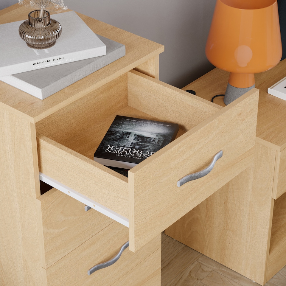 image 1 of Vida Designs Riano 5 Drawer Narrow Chest of Drawers Bedroom Storage, Pine