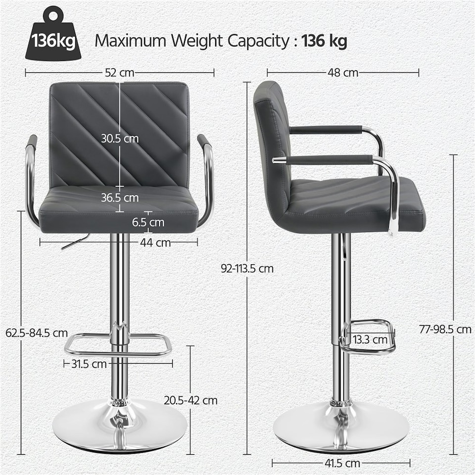 image 1 of Yaheetech Set of 2 Faux Leather Bar Stools | Grey | Dark Grey