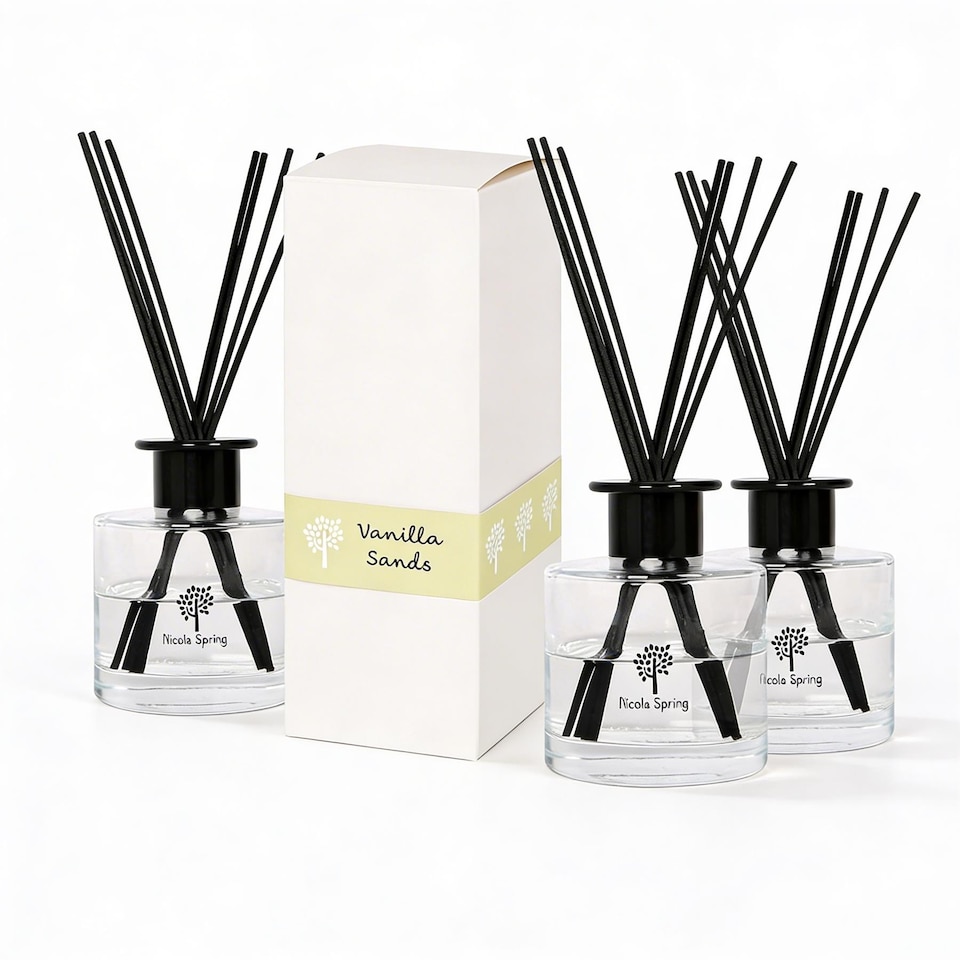 image 1 of Nicola Spring 3x Vanilla Sands Scented Reed Diffusers - 200ml - Aromatherapy 8 Sticks Air Freshener Home Fragrance