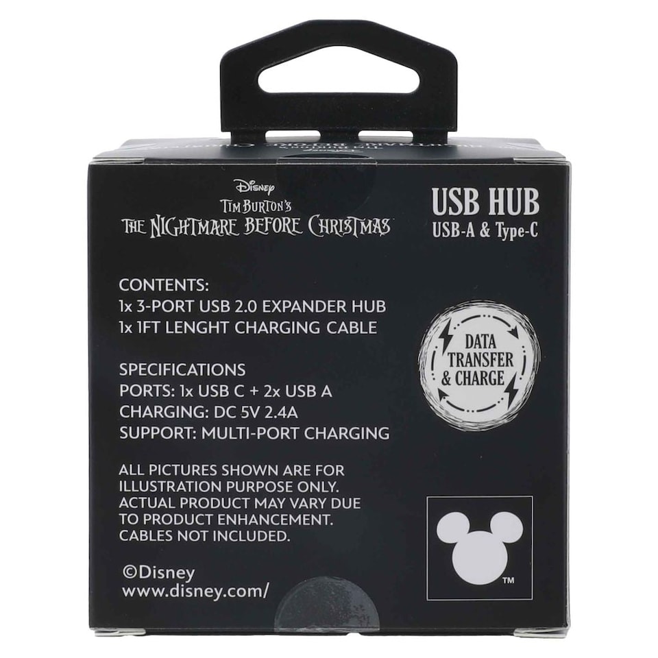 image 1 of Nightmare Before Christmas USB charging Hub 2 USB-A & 1 USB-C Jack Web