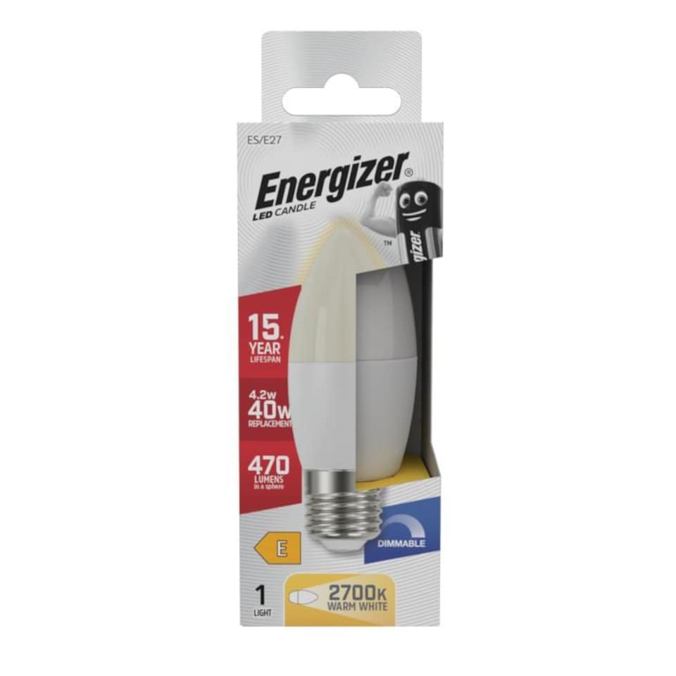 Energizer ES/E27 LED Candle Bulb | White | Opal | One Size | 1