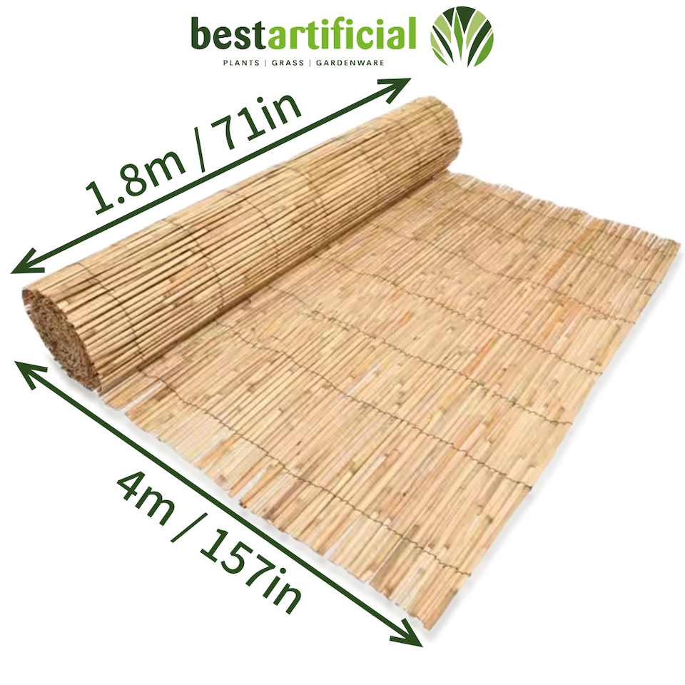 image 1 of 4m x 1.8m Split Reed Fencing Screening Rolls for Garden Outdoor Privacy | Brown | Beige | 1