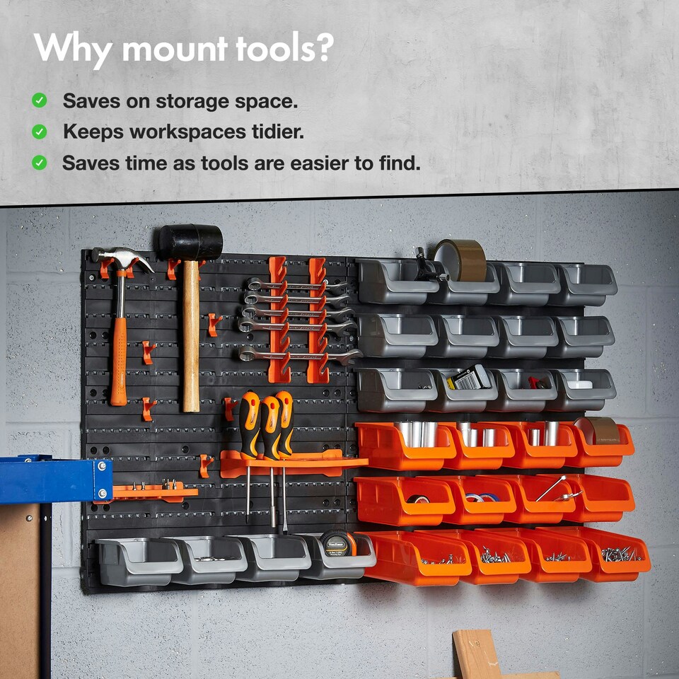 image 1 of VonHaus 44 Piece Wall Mounted Pegboard for Garage Storage