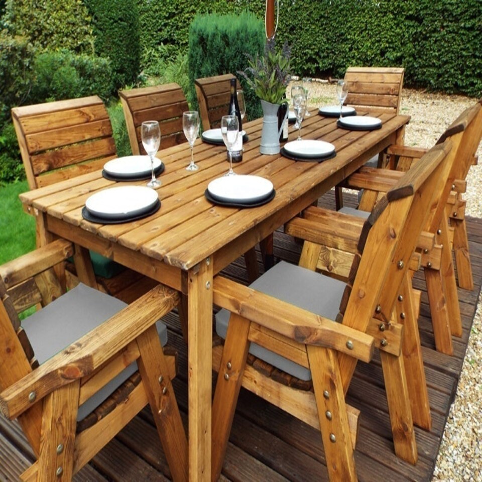 image 1 of Eight Seater Rectangular Table Set with Cushions - W340 x D216 x H98 - Fully Assembled - Grey