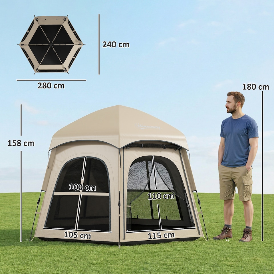 image 1 of Outsunny Instant Camping Pop Up Tent 3000mm Waterproof for 3-4 Person Khaki