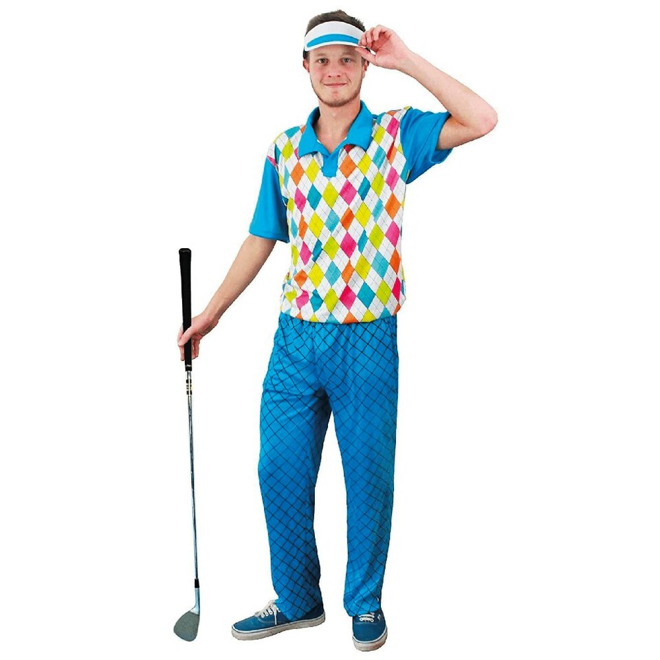 image 1 of Golf 'Hole In One' Top, Trousers and Visor Set Blue | M