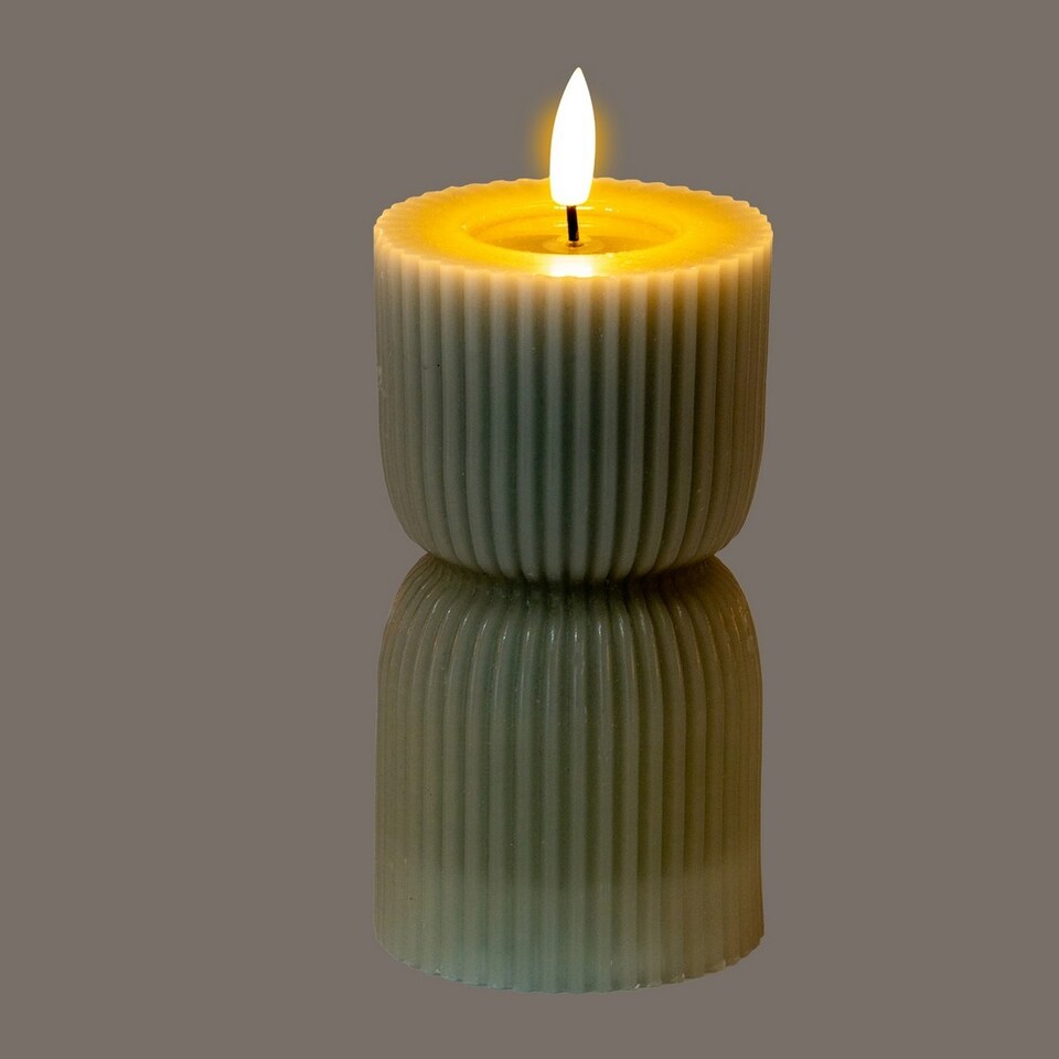 image 1 of Luxe Collection Natural Glow 2.75x6 Carved LED Candle - Plastic - L7 x W7 x H14 cm - Grey