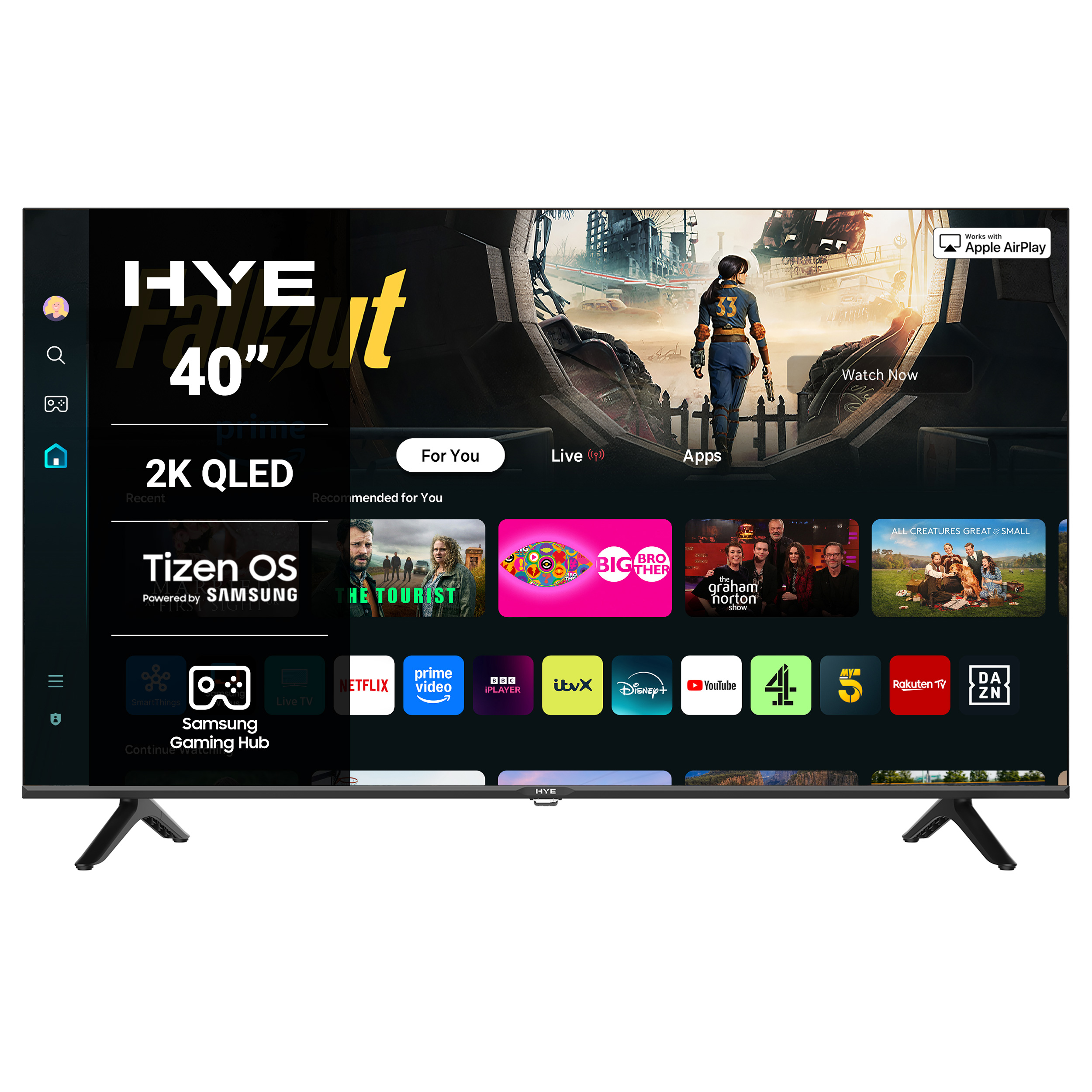 HYE 40" Inch QLED 2K Tizen OS WiFi Frameless Smart TV - 40QLEDS1008
