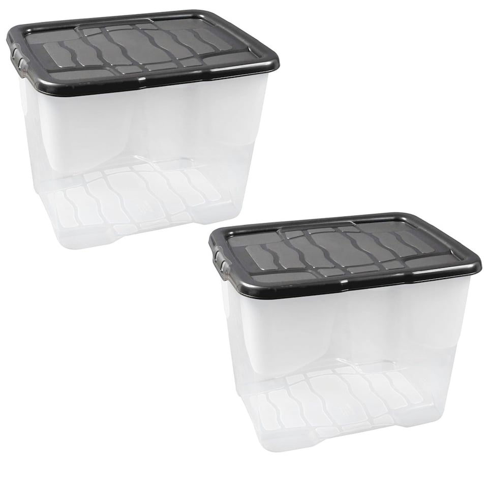 image 1 of 1 x 10L Clear Plastic Curve Storage Container With Black Lid Ideal For Home & Office Organisation Clear