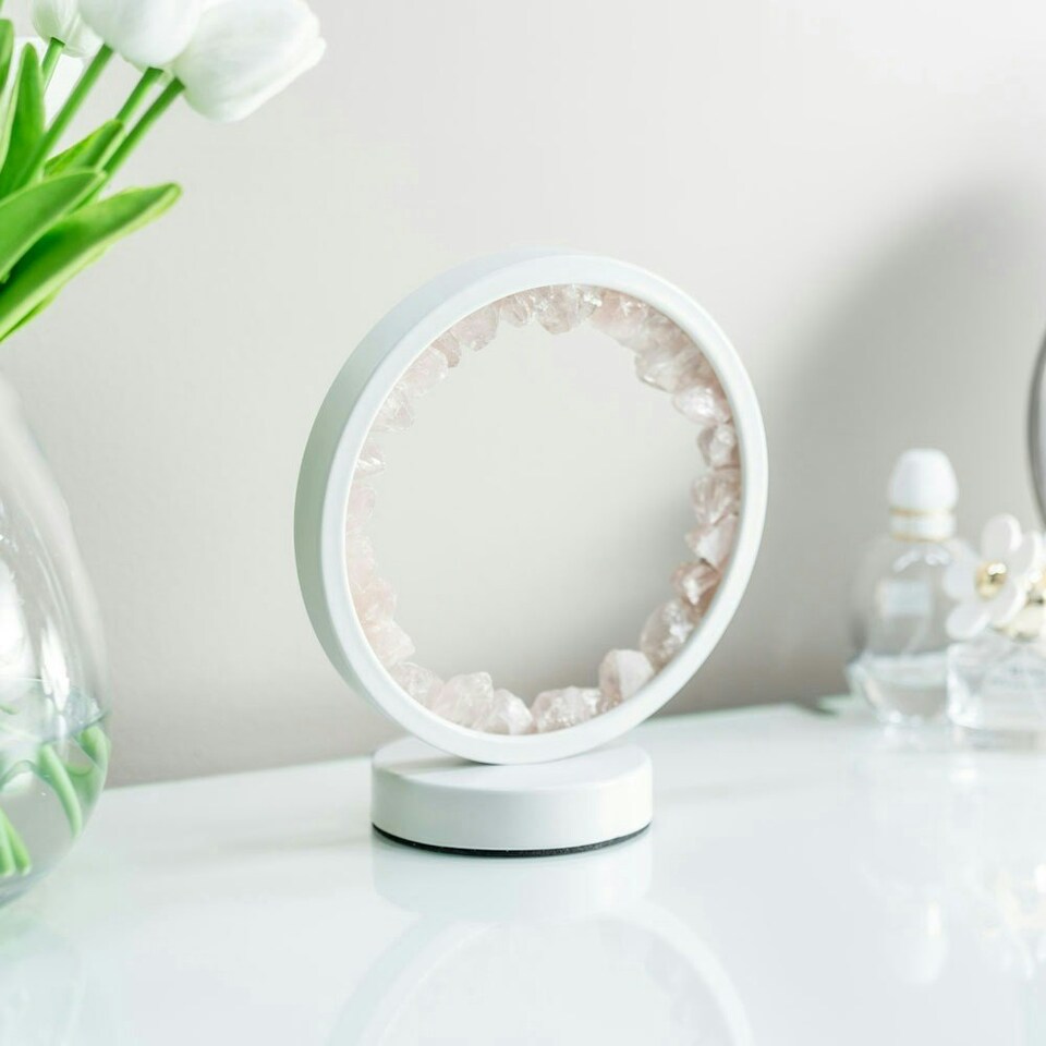 image 1 of ValueLights Crystal Gifting Matte White Table Lamp and Integrated LED 2W Cool White 3000K Bulb