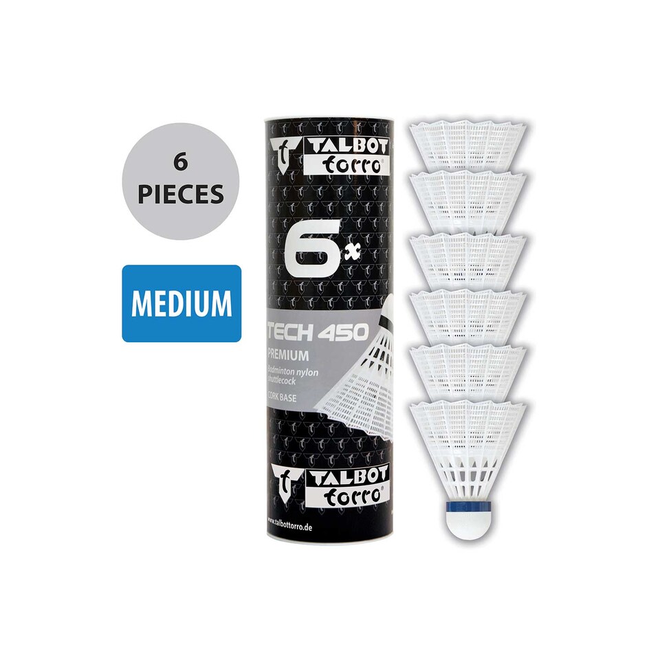 image 1 of Talbot-Torro Tech 450 Premium Medium Nylon Shuttlecocks, 6-Pack (White) | Multi | White | 0.1KILOGRAMS