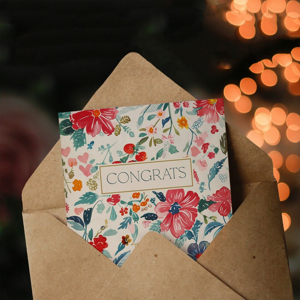 image 1 of Congrats Watercolour Spring Flower Pattern Congratulations Her Card