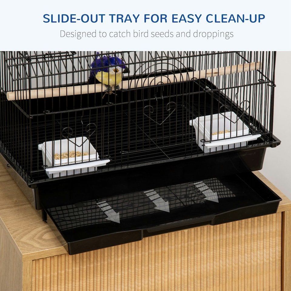 image 1 of PawHut Metal Bird Cage Small w/ Perch Food Container Handle for Finch Canary