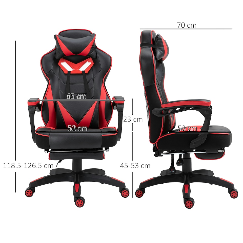 image 1 of Vinsetto Gaming Chair Ergonomic Reclining Manual Footrest Wheels Stylish Red