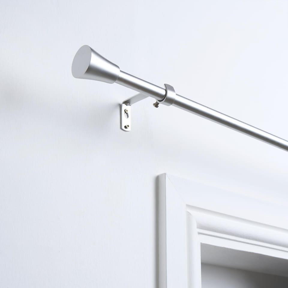 image 1 of OHS Curtain Pole Extendable 16mm Metal Finnials Trumpet End Rod 70-120cm | Silver