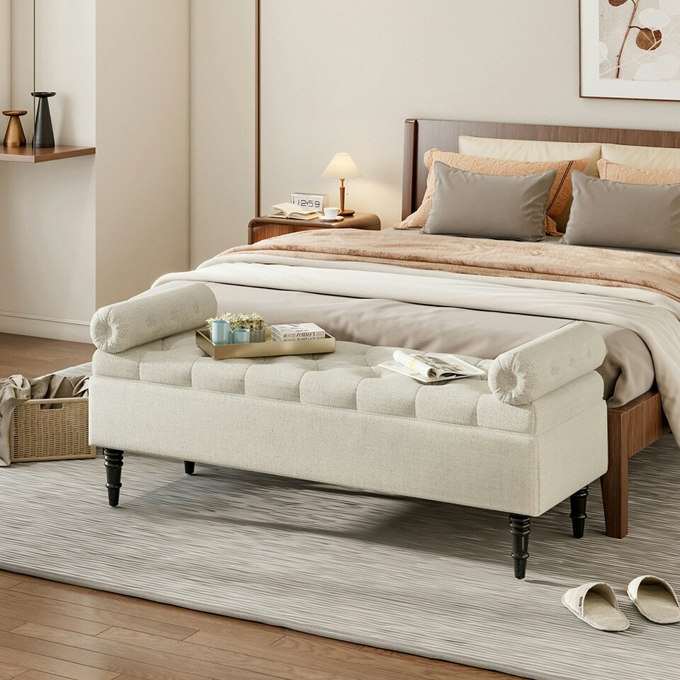image 1 of Living and Home Storage Ottoman Bench with Armrests