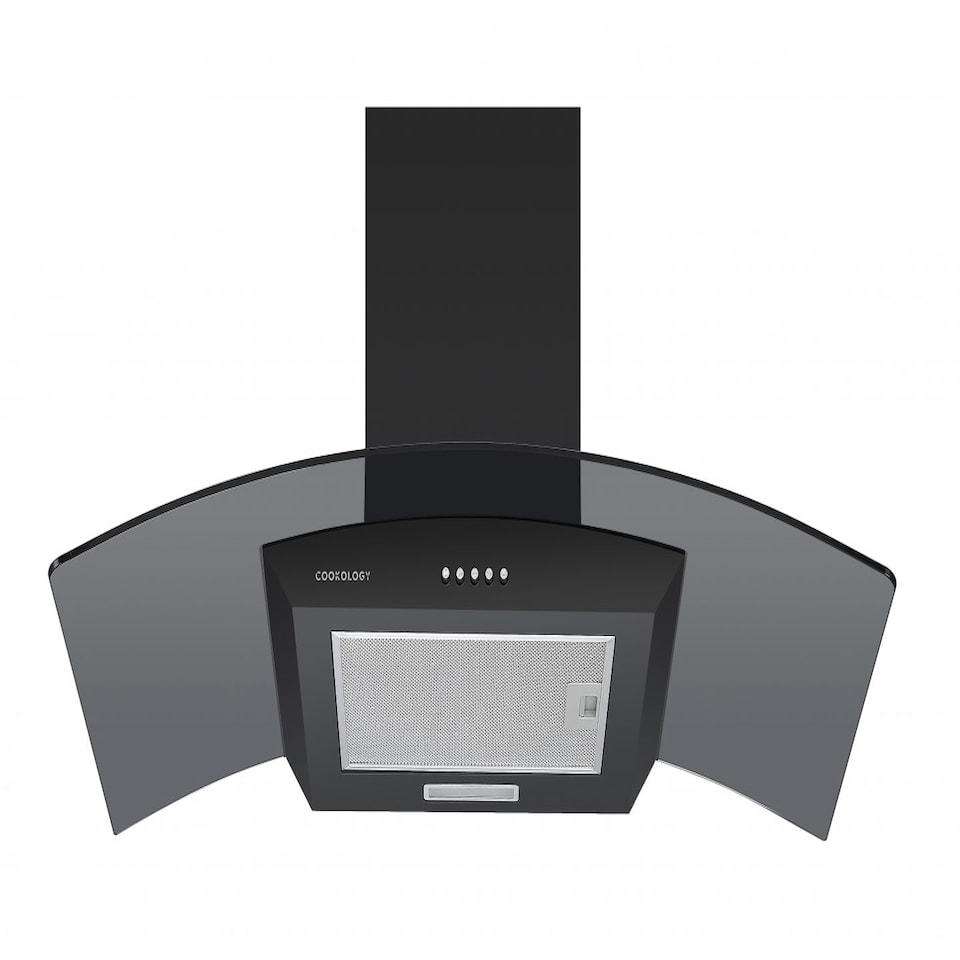 image 1 of Cookology 90cm Black Curved Glass Chimney Cooker Hood - Energy Rating A