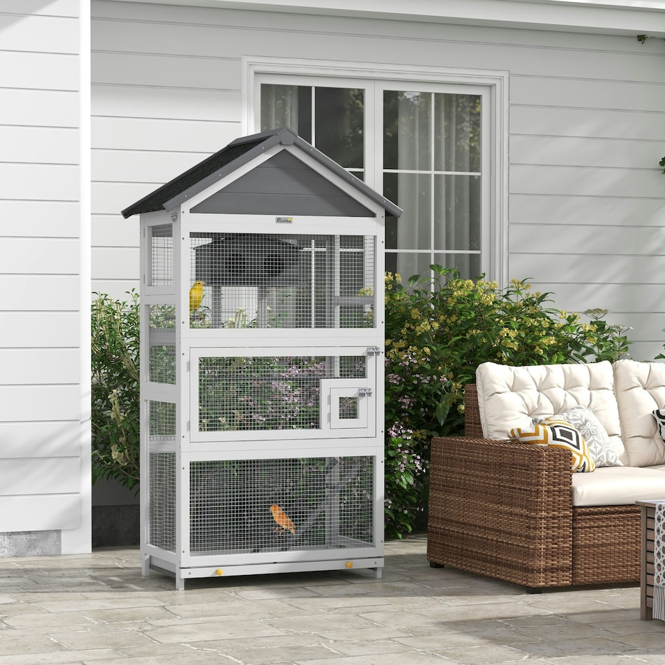 image 1 of PawHut Bird Cage w/ Stands for Finches, Parakeets, Small Birds - Grey