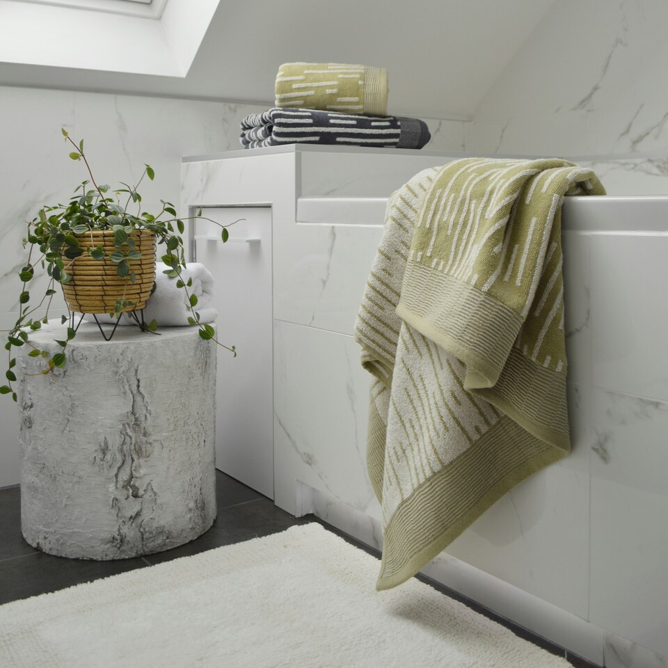 image 1 of Barcode Stripe Pop Up Zero Twist Towels Green | Bath towel