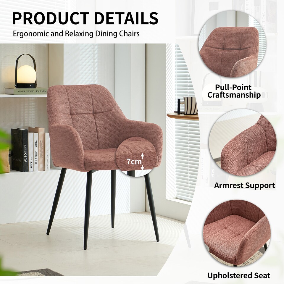 image 1 of SONARA Dining Chair Set of 2, Water-Repellent Plush Chenille Upholstered for Dining Room | Red