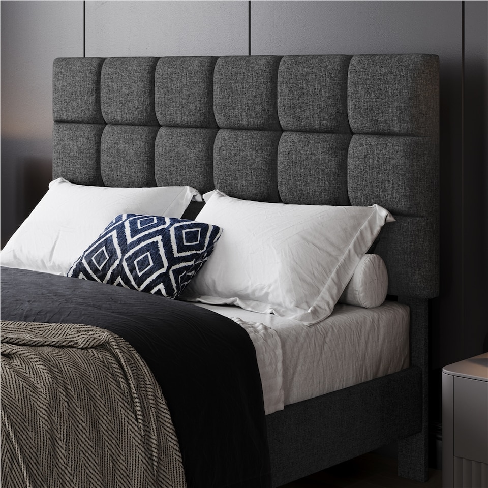 image 1 of Yaheetech 150 cm W × 200 cm L Upholstered Bed Frame Dark Grey