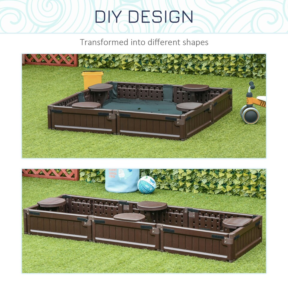 image 1 of Outsunny Kids Outdoor Sandbox w/ Canopy Backyard for 3-12 years old Brown