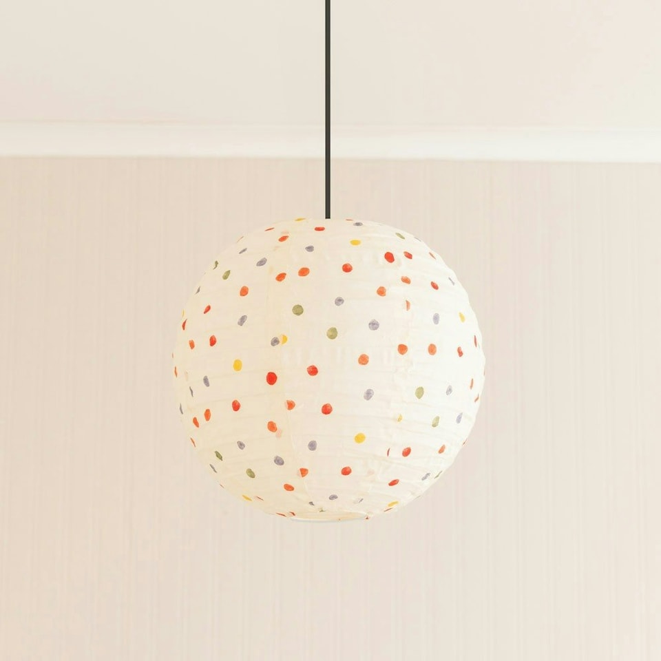 image 1 of ValueLights Annie Polka Dot Natural Fabric Globe Ball Ceiling Lamp Shade