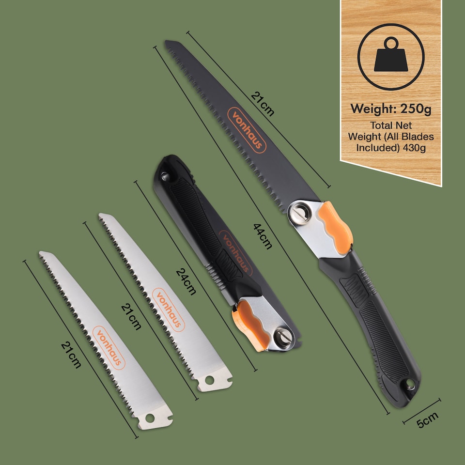 image 1 of VonHaus Folding Pruning Saw with 3 Blades