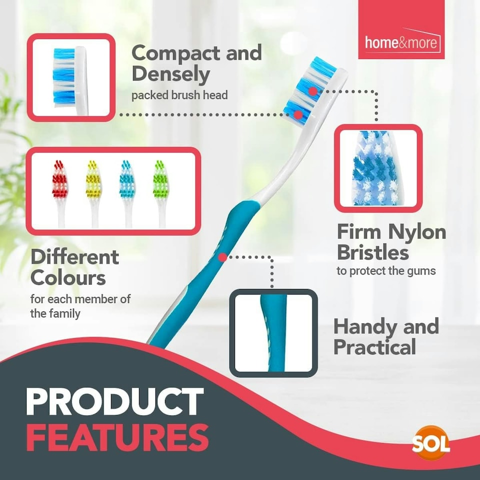 image 1 of SOL 8pk Manual Toothbrush Multipack, Smokers Soft Tooth Brushes for Adults