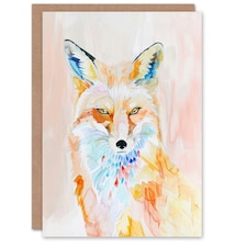 Fox Portrait Modern Watercolour Light Colourful Him Her Birthday Card