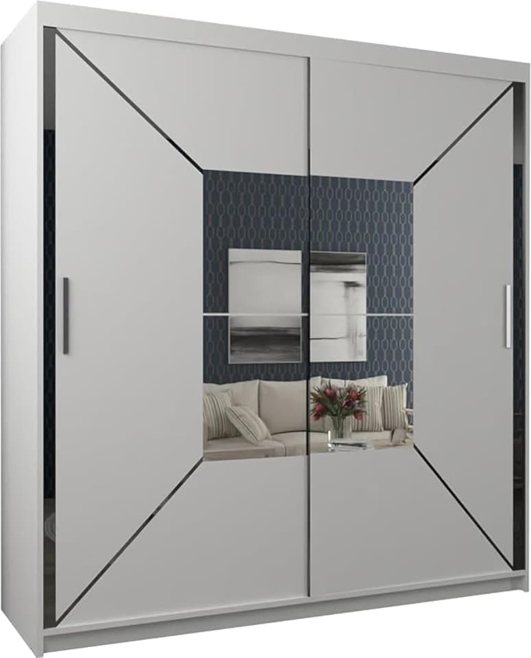 image 1 of Sliding Wardrobes 4U Modern Geometric Mirror Sliding Wardrobe – 120cm to 203cm, Stylish Bedroom Storage in White, Black & Grey | Black | Black150cm | 150cm