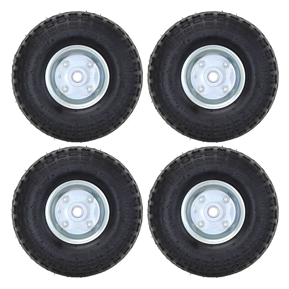image 1 of 4x 10" Pneumatic Sack Truck Trolley Wheel Replacement Tyre Set