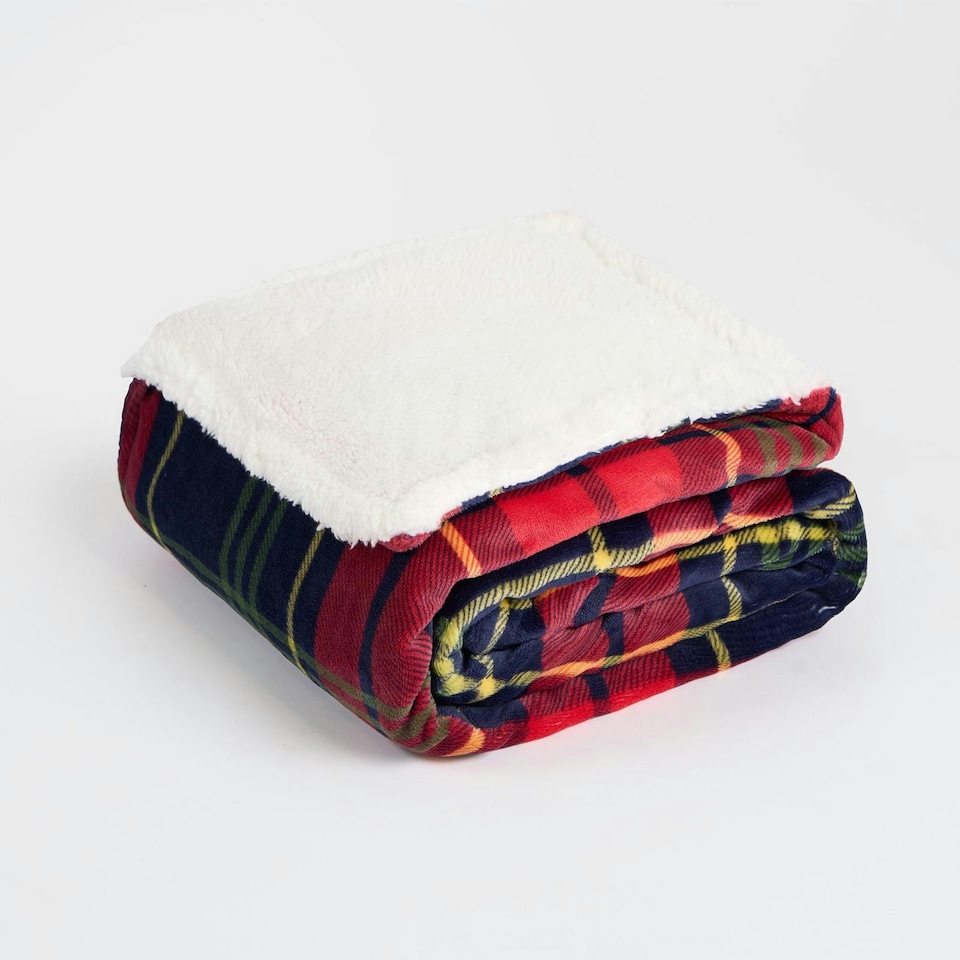 image 1 of OHS Oxford Flannel Fleece Check Printed Throw Blanket, 130x160cm - Red