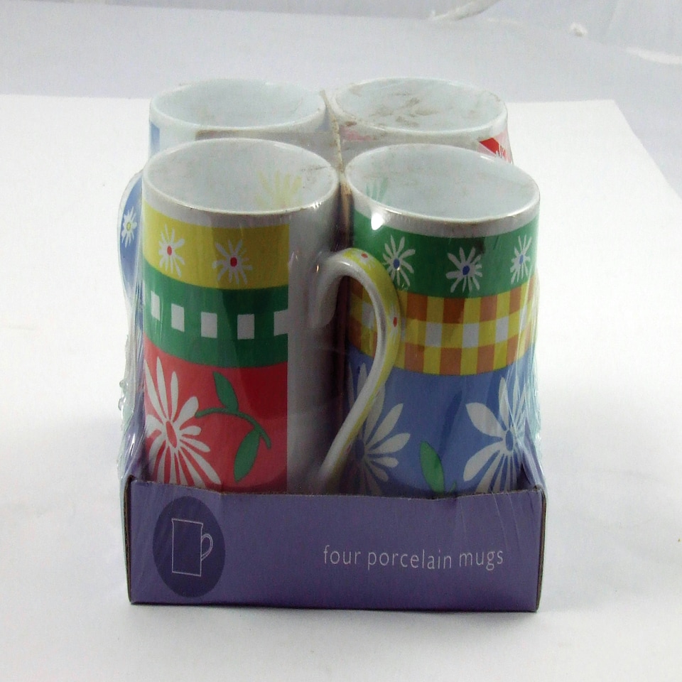Interiors by Premier Set of 4 Daisies Mug, Color Mug Set, China Tea Mugs for Home, Mug Set for Coffee, Tea, Milk Multi