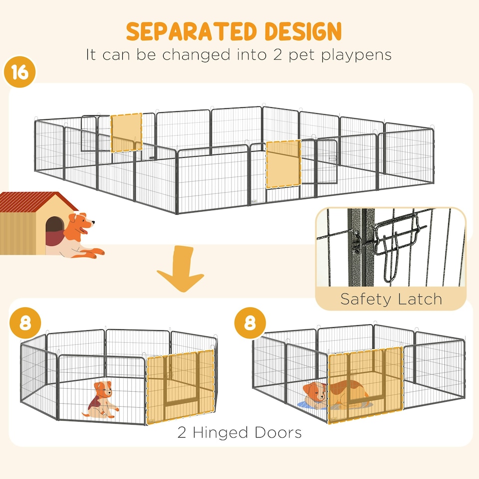 image 1 of PawHut 16 Panels Heavy Duty Puppy Play Pen for Small 60Hcm