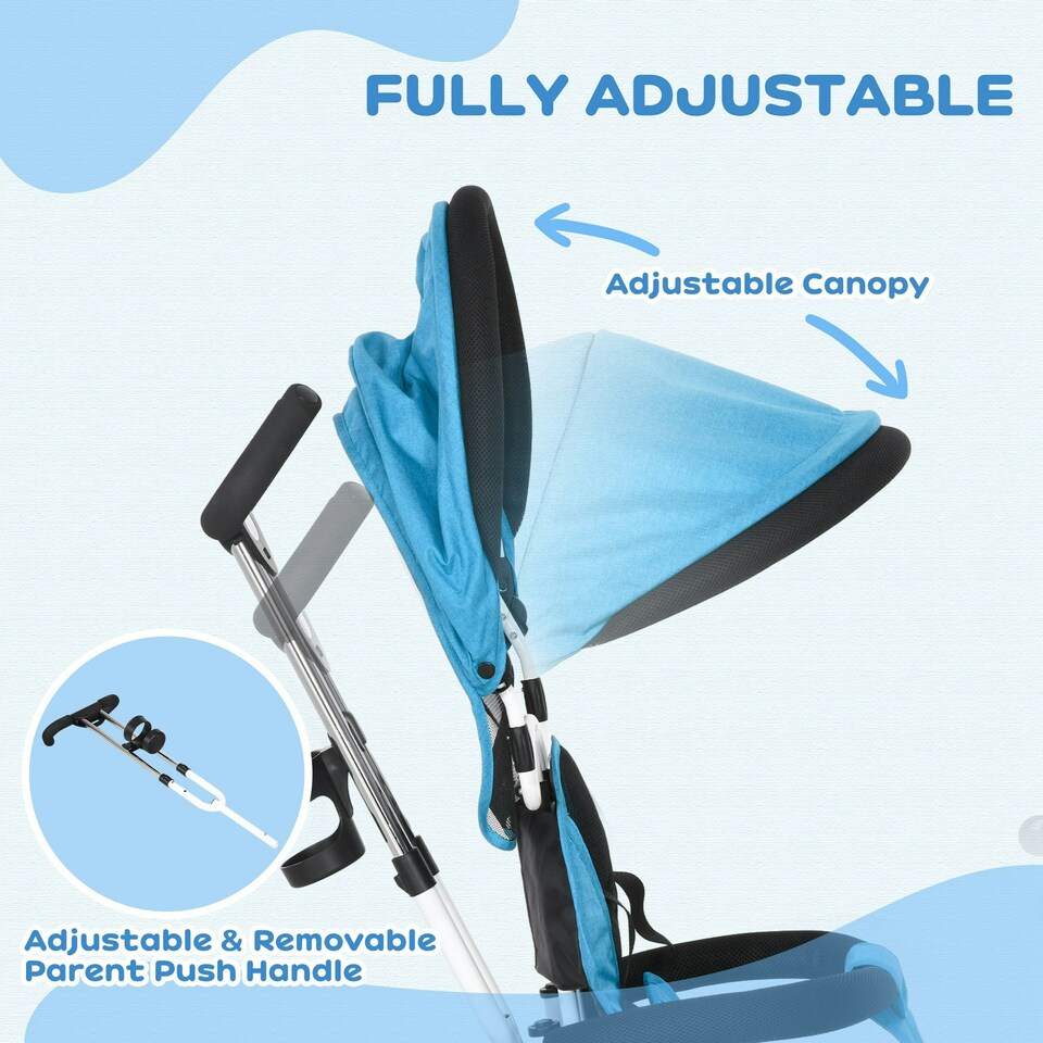 image 1 of HOMCOM 6 in 1 Kids Trike, Stroller with Parent Handle, Blue
