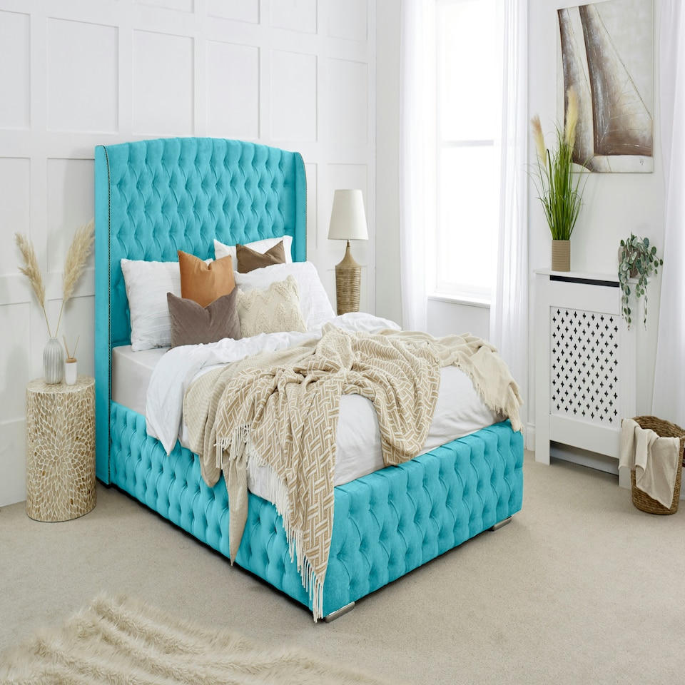 Reily Plush King Bed Frame - Teal