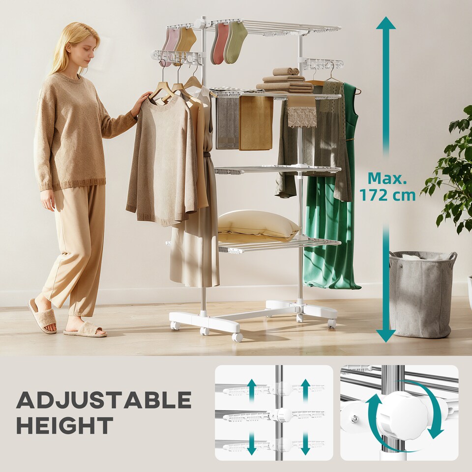 image 1 of HOMCOM 4-Tier Large Clothes Airer Stainless Steel Clothes Drying Rack White
