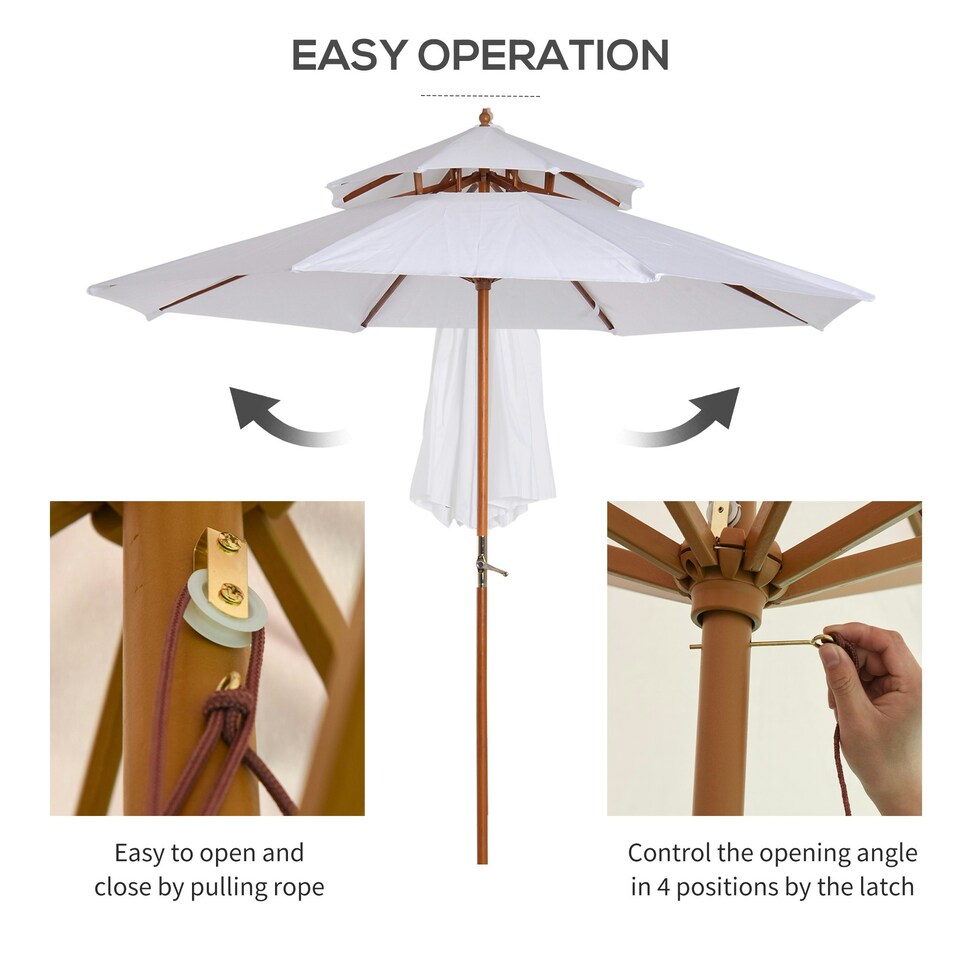 image 1 of Outsunny Garden Patio Parasol Sun Shade Outdoor Umbrella Canopy Cream