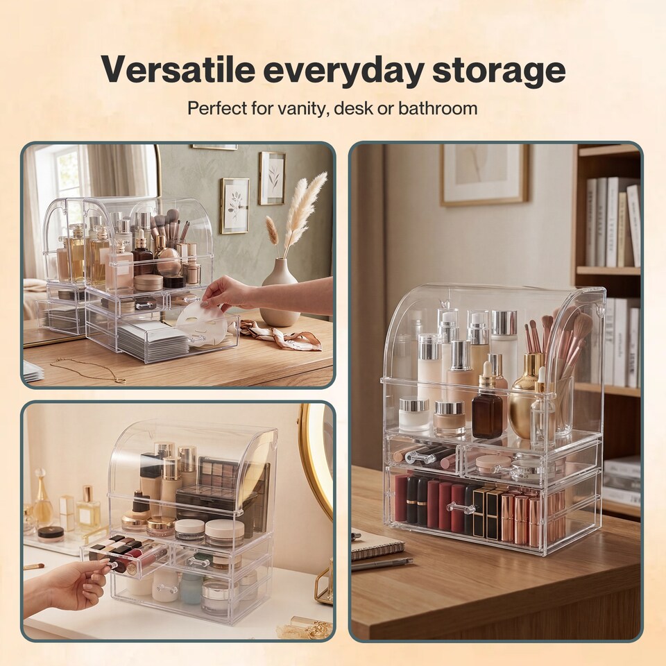 image 1 of ilus Makeup Storage Organiser Acrylic Cosmetics Organizer Beauty Transparent | Silver | Silver