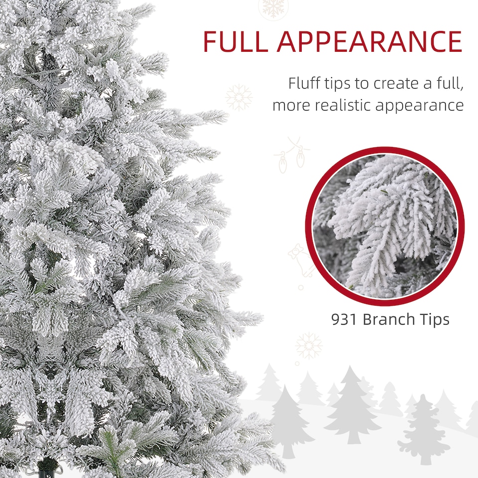 image 1 of HOMCOM 5ft Prelit Snow Flocked Artificial Christmas Tree with Warm White LED Light and 931 Tips, Metal Base, Snowy Realistic Xmas Tree