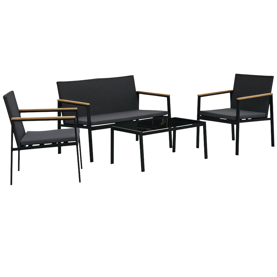 image 1 of Outsunny 4-Piece Cushioned Outdoor Rattan Wicker Chair and Loveseat Furniture