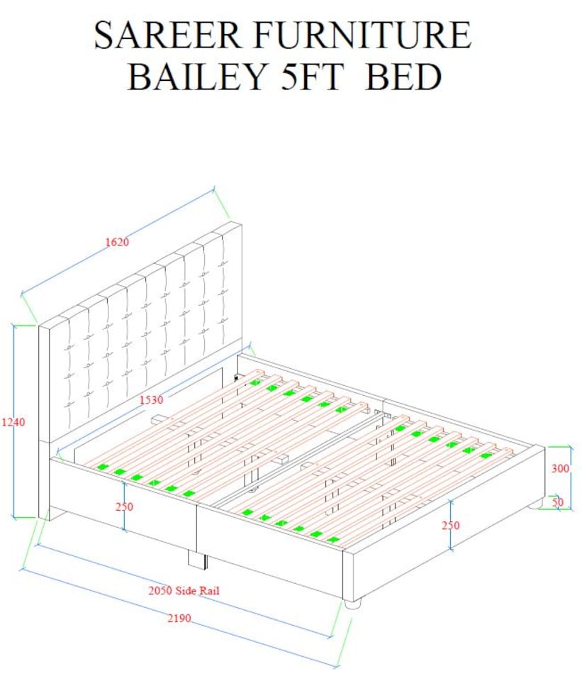 image 1 of Sareer 4FT6 Bailey Grey Bed Frame | Grey | Double