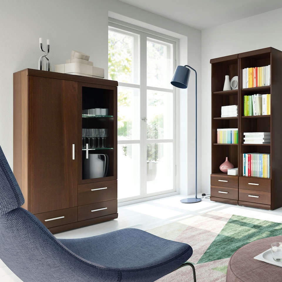image 1 of Imperial 2 Door 3 Drawer Glazed Display Cabinet in Dark Mahogany Melamine