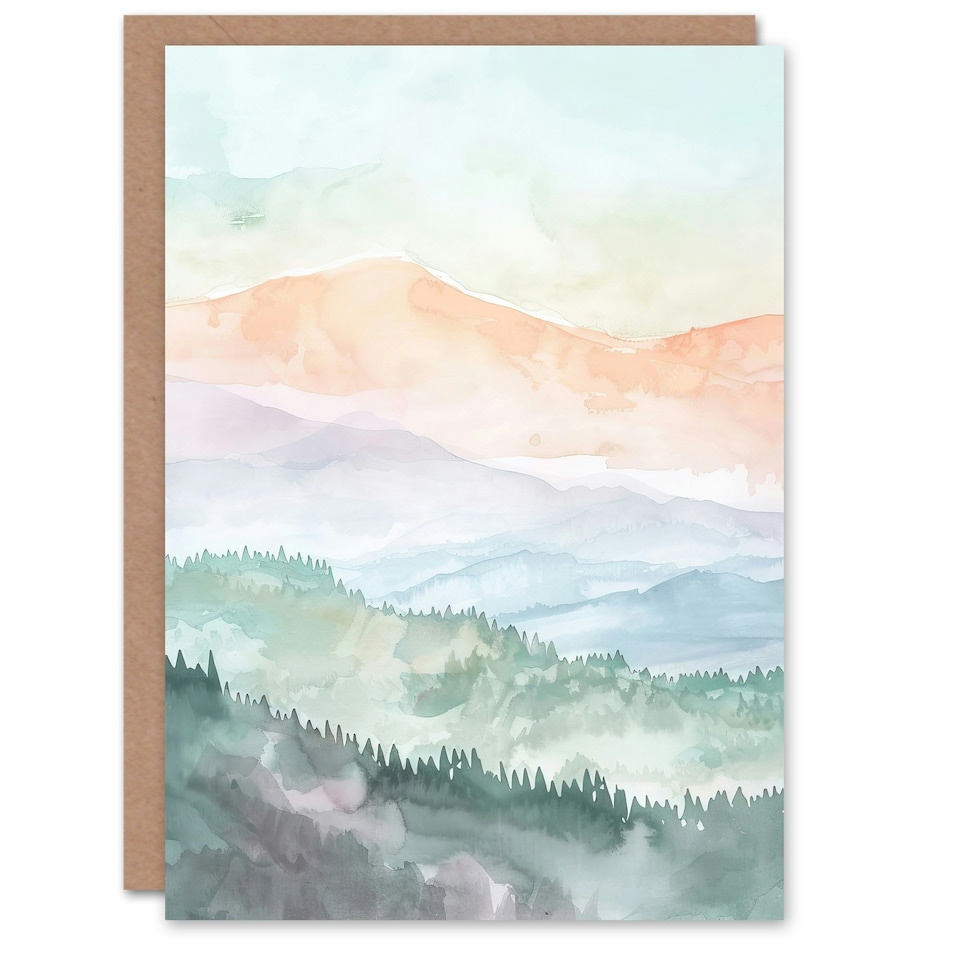 image 1 of Mountain Mist Forest Landscape Hiking Him Her Birthday Card