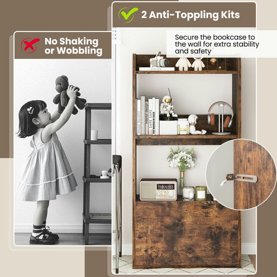 image 1 of COSTWAY Bookcase with Drawer Freestanding Bookshelf Brown Brown